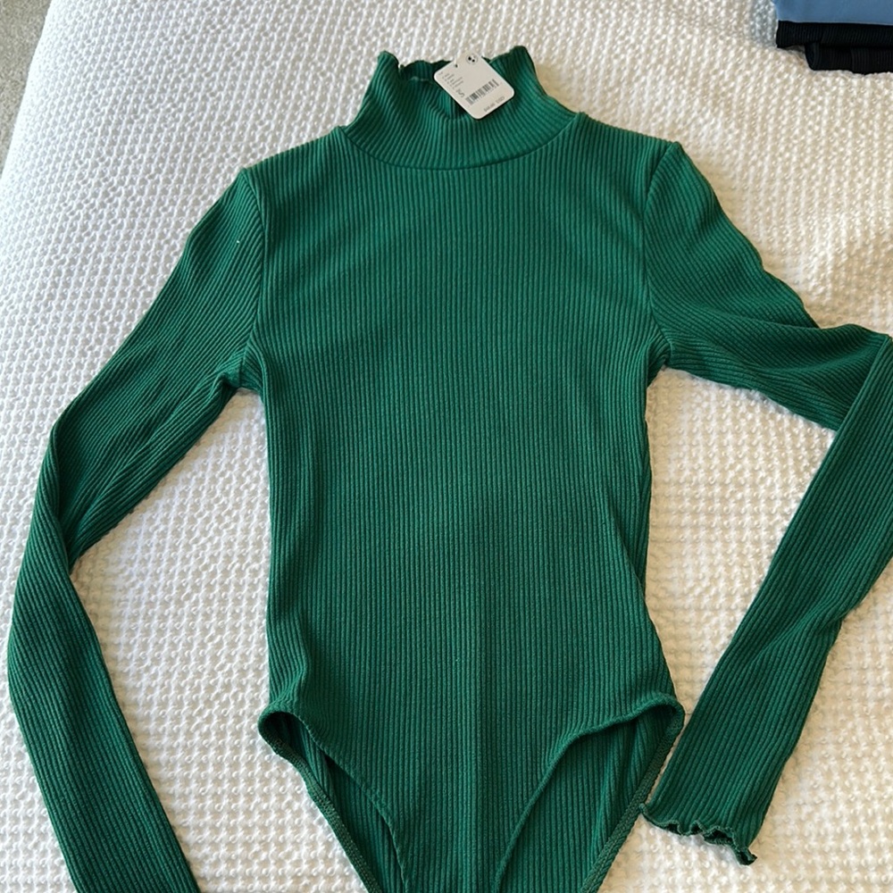 Free People Emerald Ribbed Bodysuit